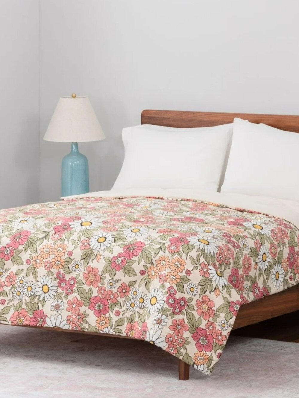 Herringbone Microfiber Down Alternative Blanket Twin Size 66" X 96" Pink Floral